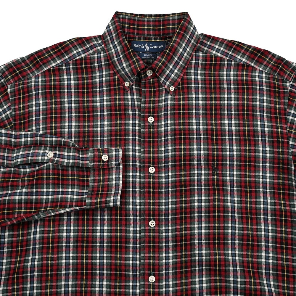 VTG Polo Ralph Lauren Men's Blake Fit Oxford Cloth Shirt Medium Plaid L/S Preppy